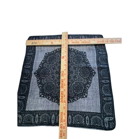 "BY DAMON" Black/Gray 100% Silk Ornate Handkerchief Hand Rolled Scarf Accessory - Picture 3 of 5